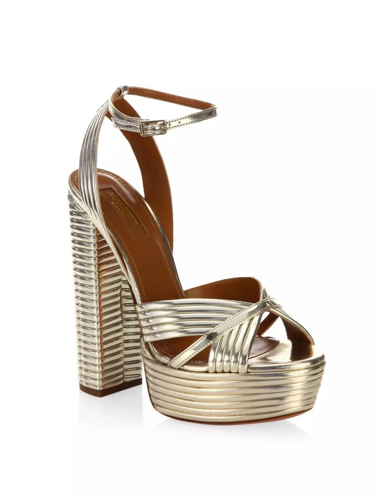 Aquazzura Sundance Ribbed Metallic Leather Platform Sandals 1