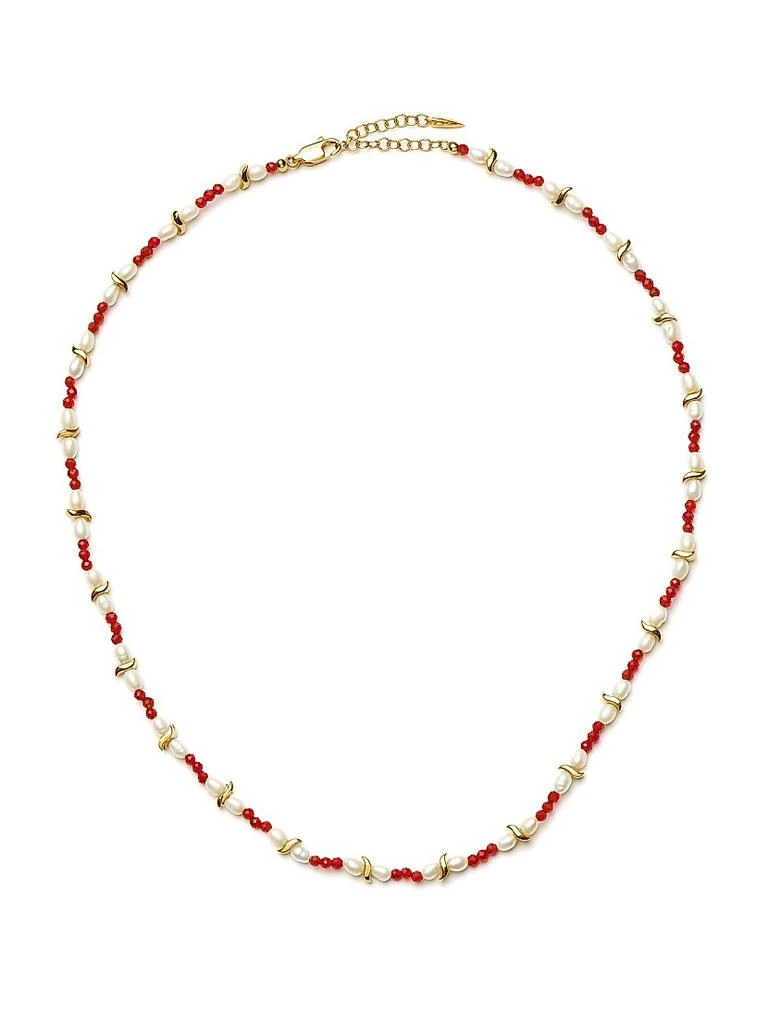 Missoma Savi 18K-Gold-Plated, Garnet & Freshwater Pearl Beaded Necklace 1