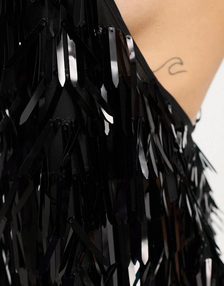 ASOS ASOS DESIGN high neck shard sequin playsuit in black 3