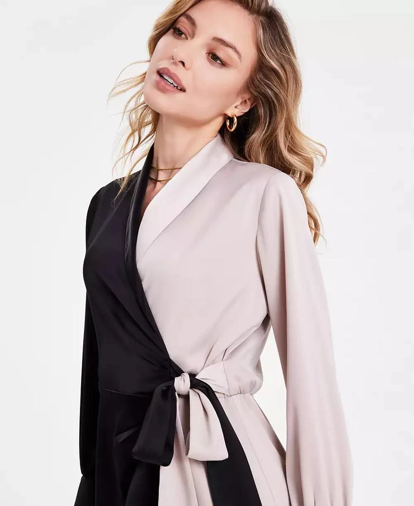 Bar III Women's Satin Color Block Tie-Front Dress, Exclusively at Macy's 4