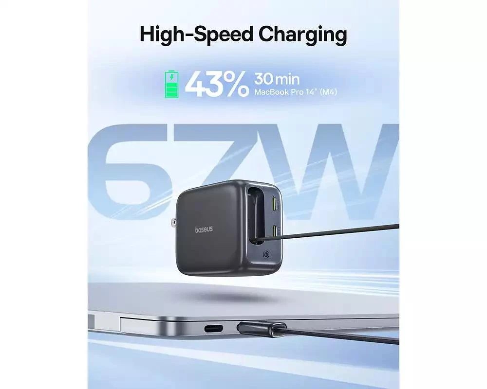 Baseus Enercore with Single Retractable USB-C Cable Charger 67W 8