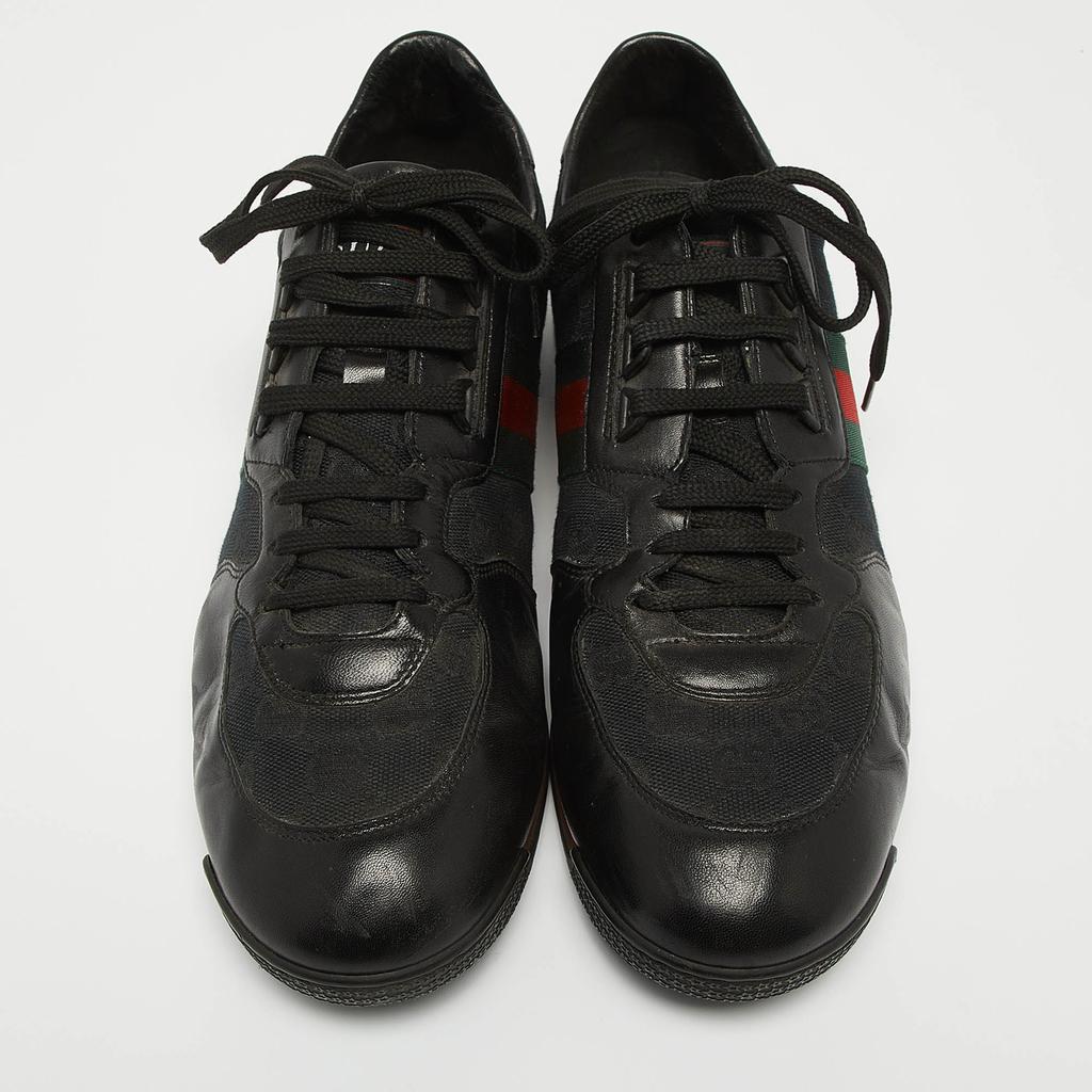 Gucci Gucci Black Leather and GG Canvas Web Low Top Sneakers