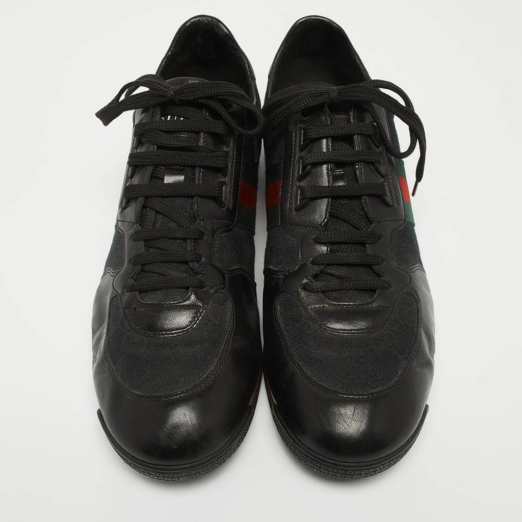 Gucci Gucci Black Leather and GG Canvas Web Low Top Sneakers Size 44.5 3