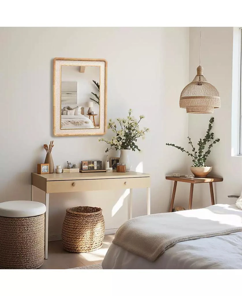 LuxenHome Rounded Rectangle Decorative Wall Mirror, 35" Rubberwood Frame with PU Leather Accent 5