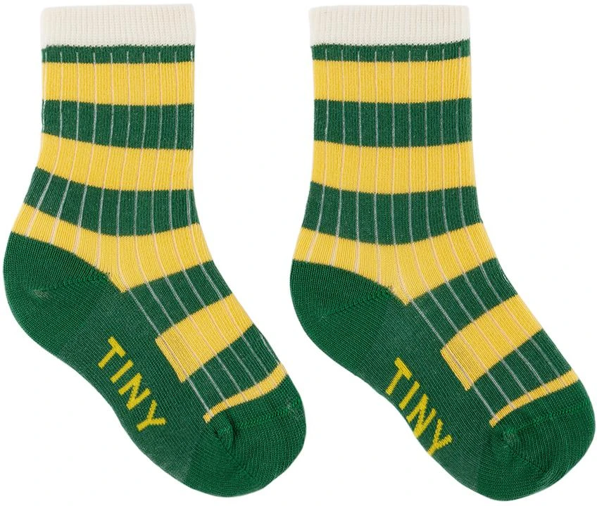 TINYCOTTONS Kids Green & Yellow Big Stripes Socks 1