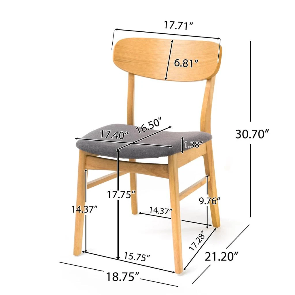 Streamdale Furniture Streamdale Set of 2 Dark Gray Fabric Dining Chairs with Solid Rubberwood Legs 5