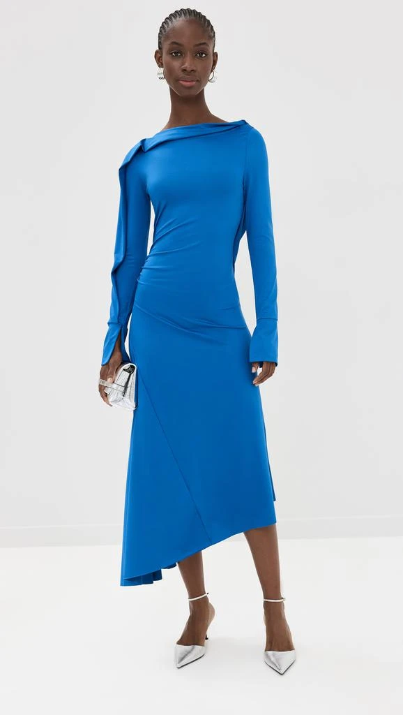 Victoria Beckham Long Sleeve Draped Jersey Midi Dress 1