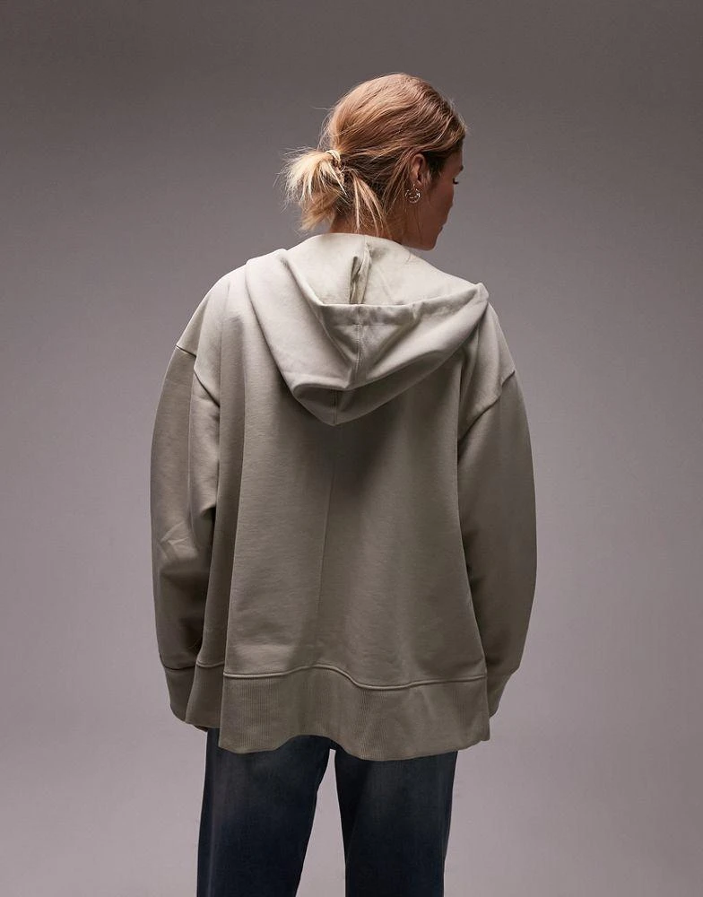 Topshop Topshop premium extreme oversized zip through hoodie in sage 2
