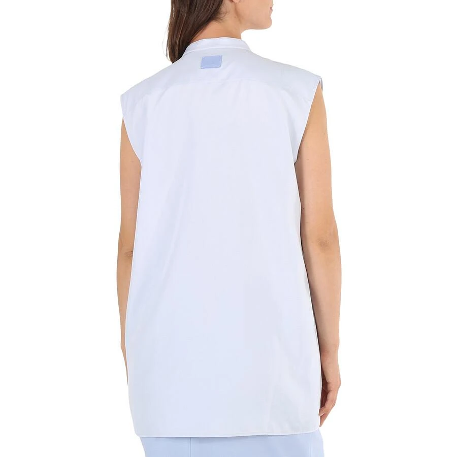Burberry Ladies Pale Blue Suziesl Logo Detail Sleeveless Silk Crepe De Chine Shirt 3