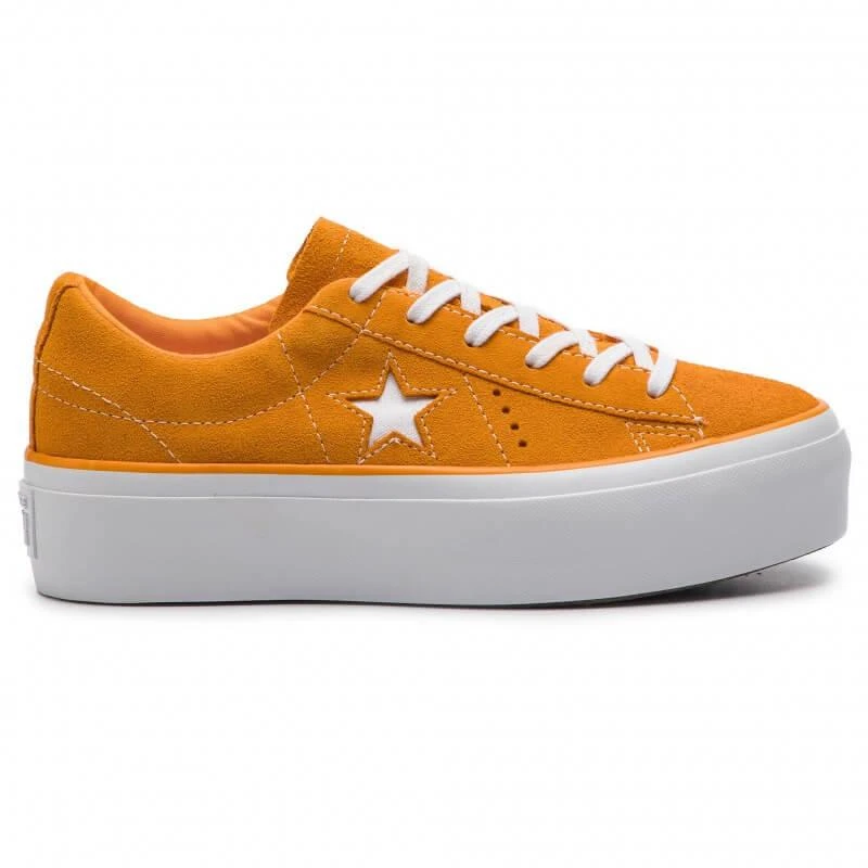 Converse One Star Platform OX Ladies Bright Orange Suede Sneakers 1