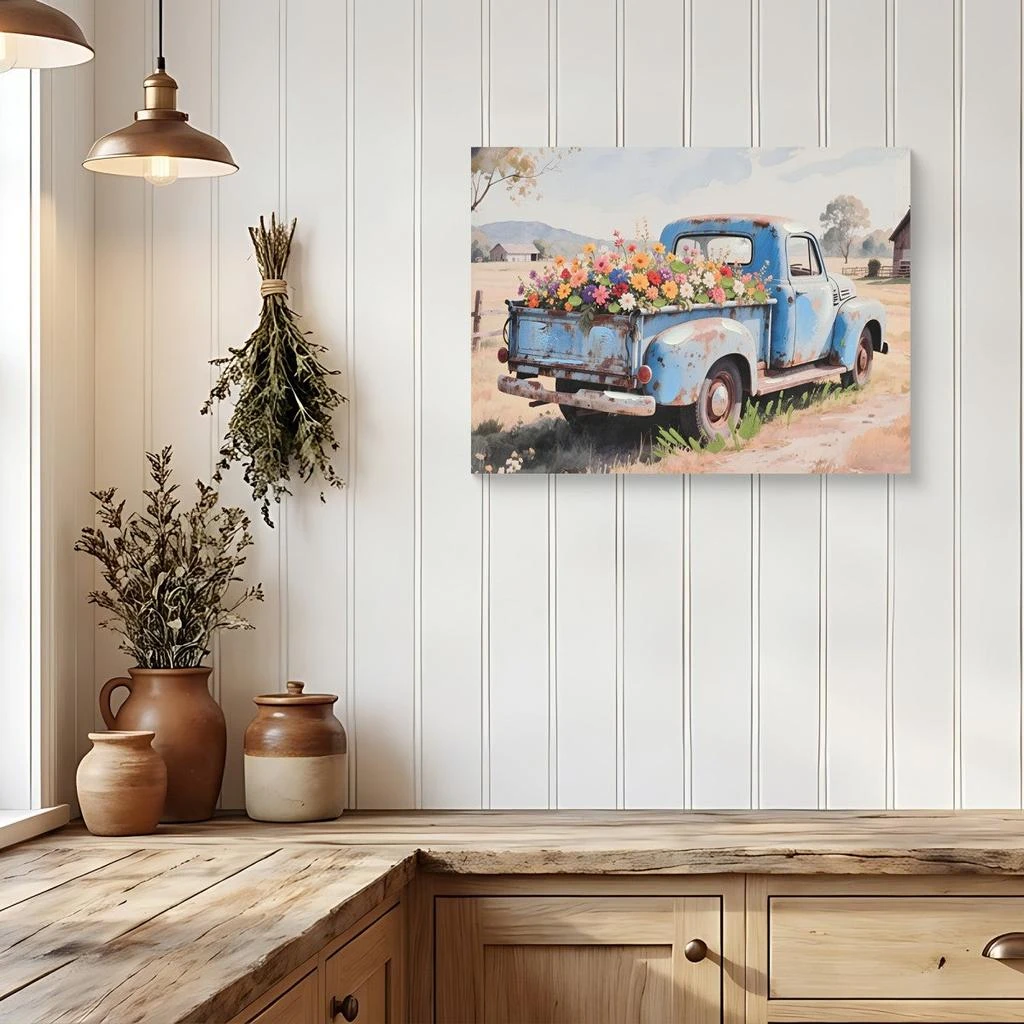 Maison Boucle 16" x 12" Farmhouse Small Old Truck Wall Art Decor Pictures