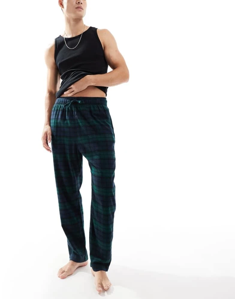 HOLLISTER Hollister nightwear long sleeve top & baggy trouser set in grey green check 1