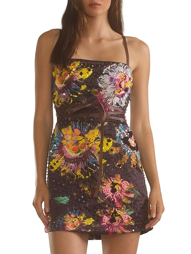 Cynthia Rowley Floral Satin Sequin-Embellished Sleeveless Minidress 1