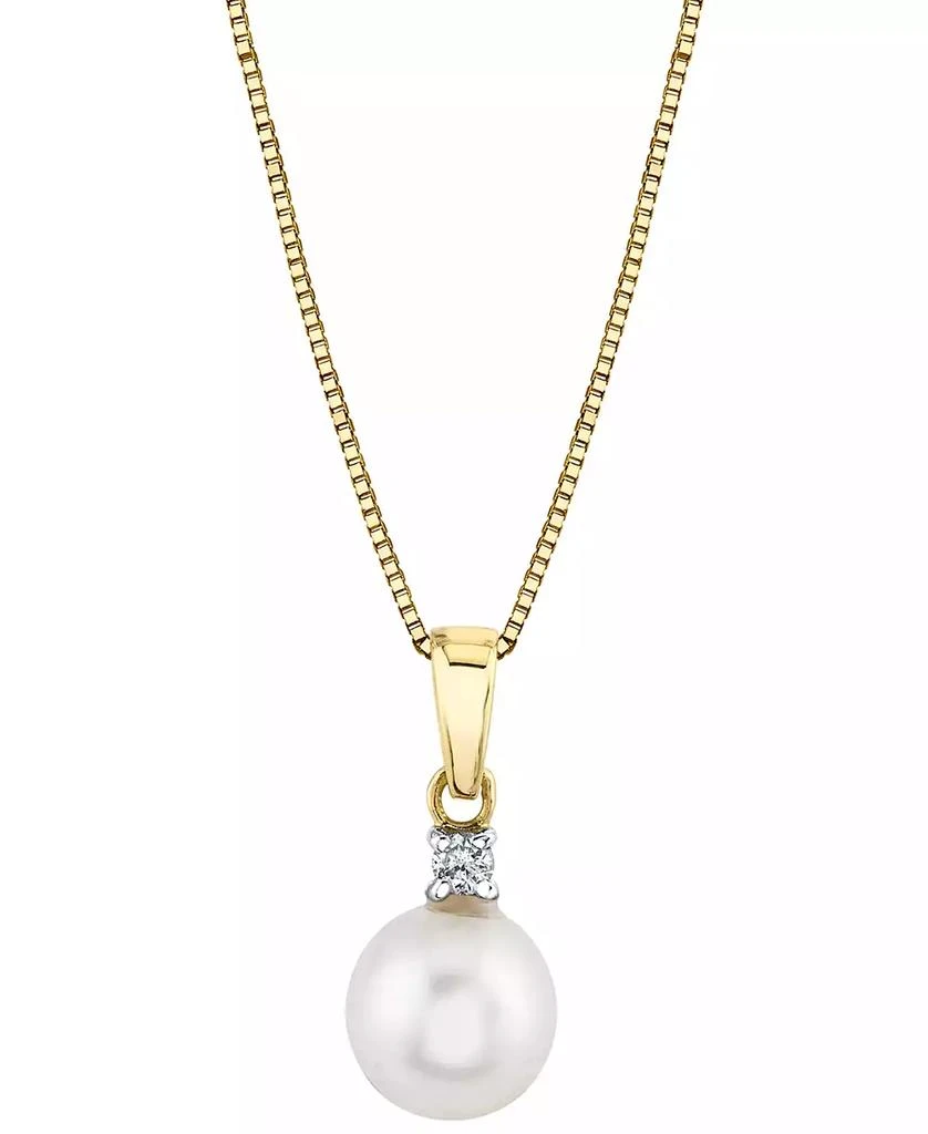 Macy's Cultured Freshwater Pearl (7-1/2mm) & Diamond Accent 18" Pendant Necklace in 14k Gold 1