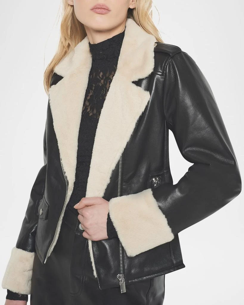 AS by DF Sydney Recycled Leather Moto Jacket with Faux Fur Trim 4
