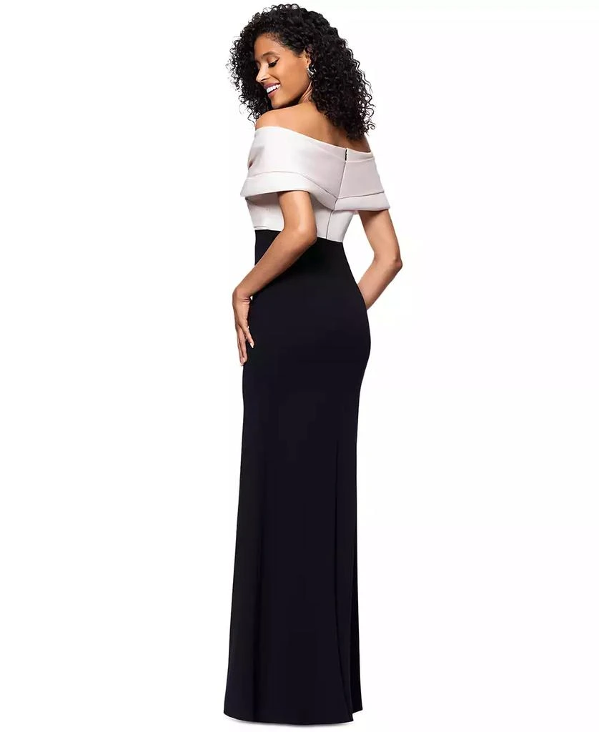 Betsy & Adam Women's Off-The-Shoulder Colorblocked Gown 2
