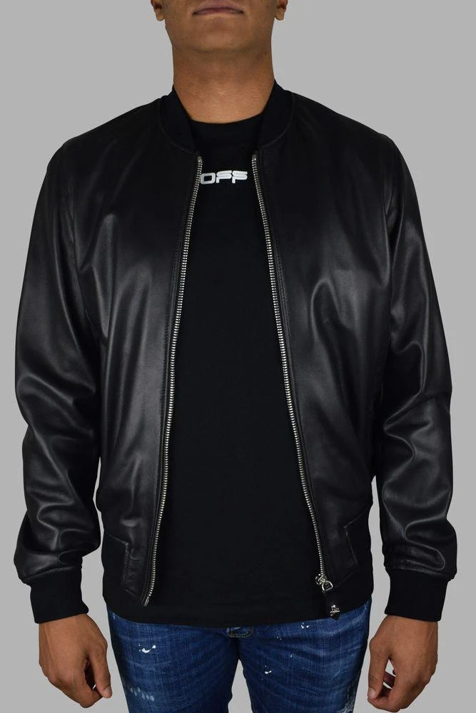 Philipp Plein Black Leather Bomber Jacket With Skull Design 2