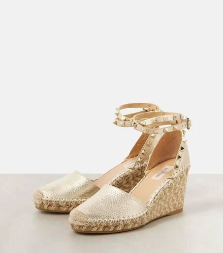 Valentino Rockstud metallic leather espadrille wedges 5