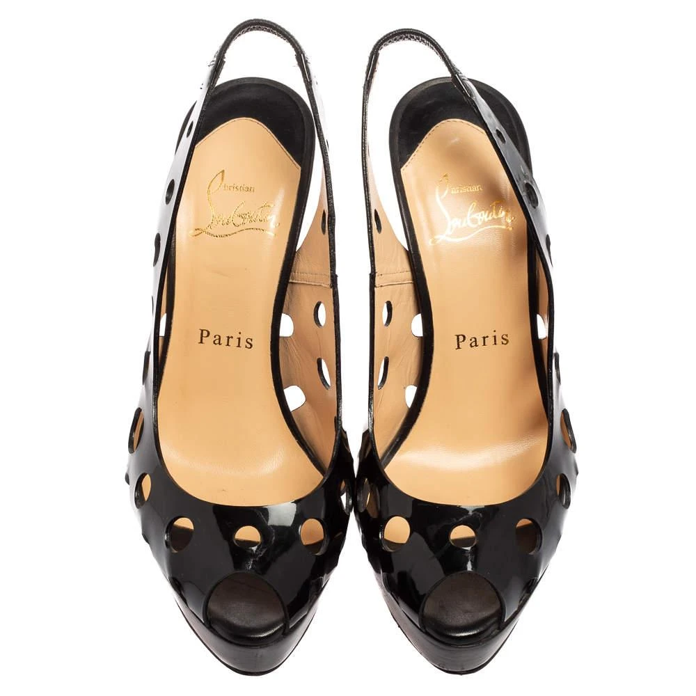 Christian Louboutin Christian Louboutin Black Patent Leather Ginza Slingback Pumps Size 37 3