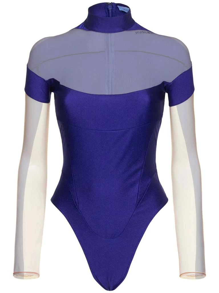 Mugler Sheer Tulle & Jersey Bodysuit 1