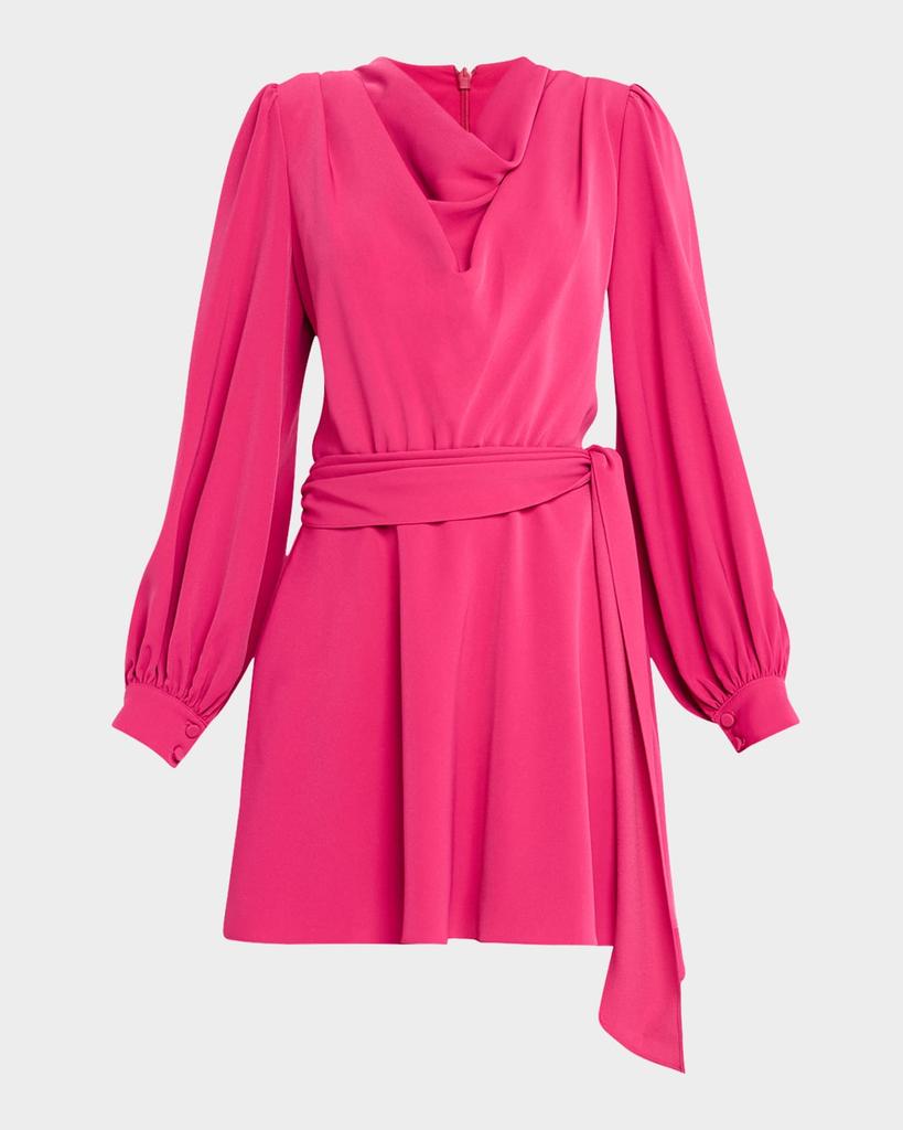 Black Halo Russel Belted Cowl-Neck Mini Dress