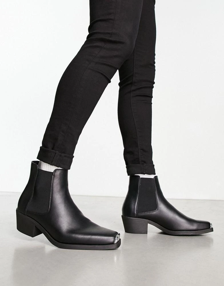 ASOS ASOS DESIGN cuban heel western chelsea boots in black faux leather 4