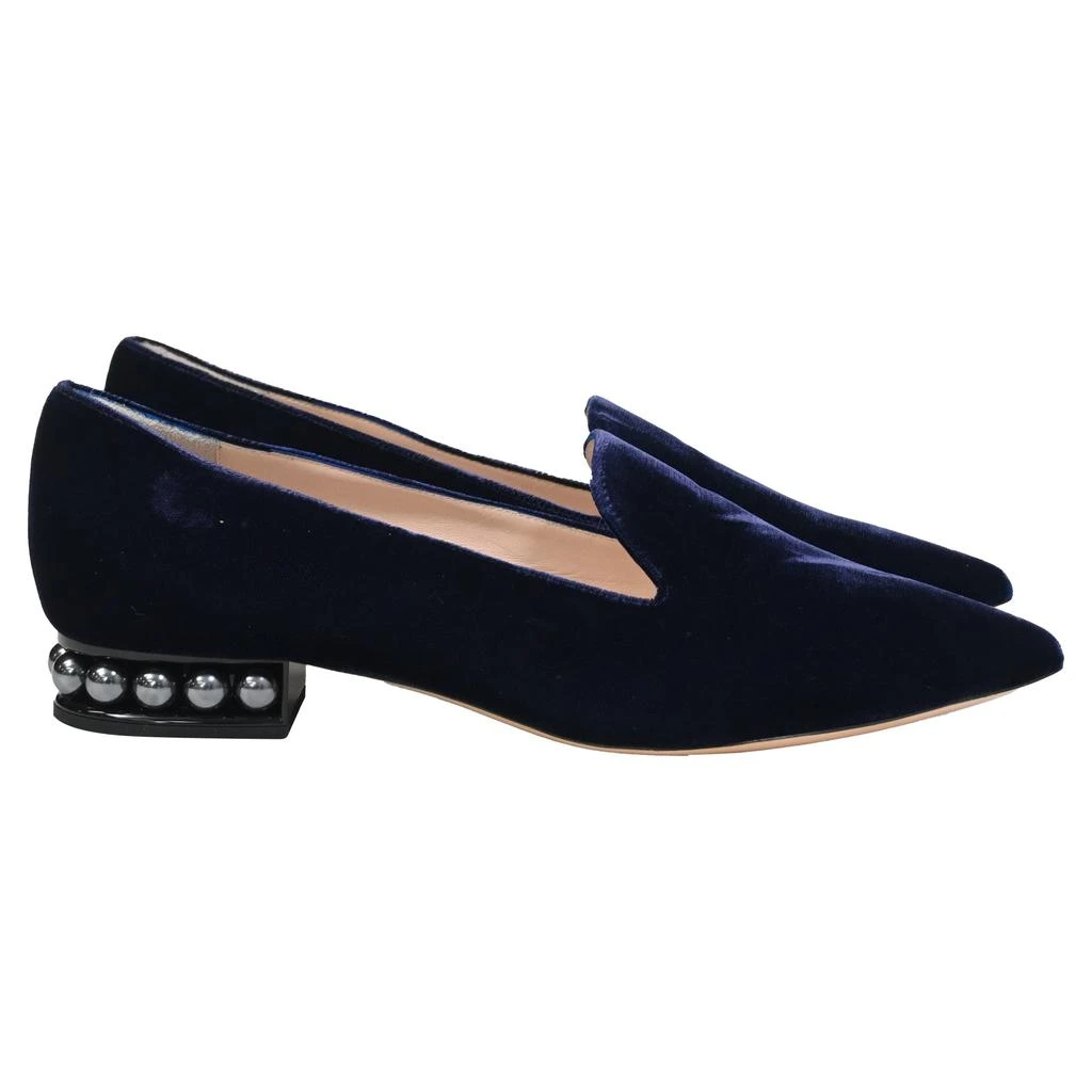 Nicholas Kirkwood Faux Pearl Embellished Loafers In Navy Blue Velvet 1