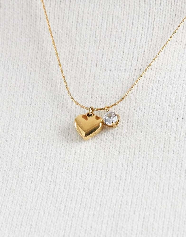 ASOS ASOS DESIGN Curve stainless steel necklace with cz sparkly crystal and heart pendant in gold tone 2
