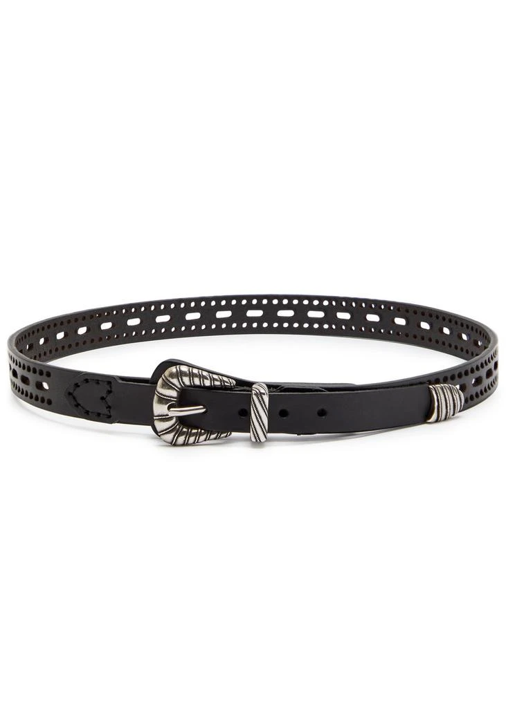 Womens Black Leather Gold Tone Studded Floral Belt – On Sale  display picture 3