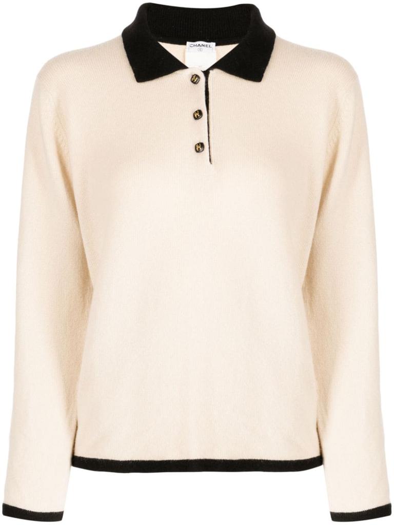 CHANEL Pre-Owned 1996 CC-buttons cashmere polo top - women -  -  - Neutrals