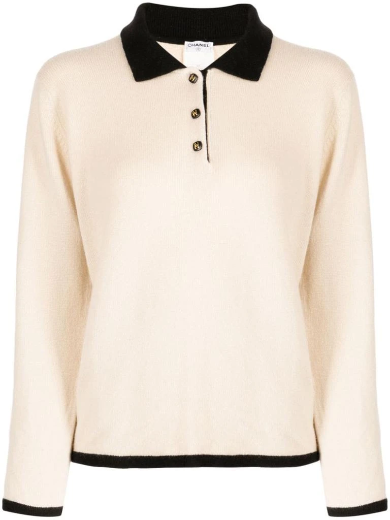 CHANEL Pre-Owned 1996 CC-buttons cashmere polo top - women -  -  - Neutrals 1