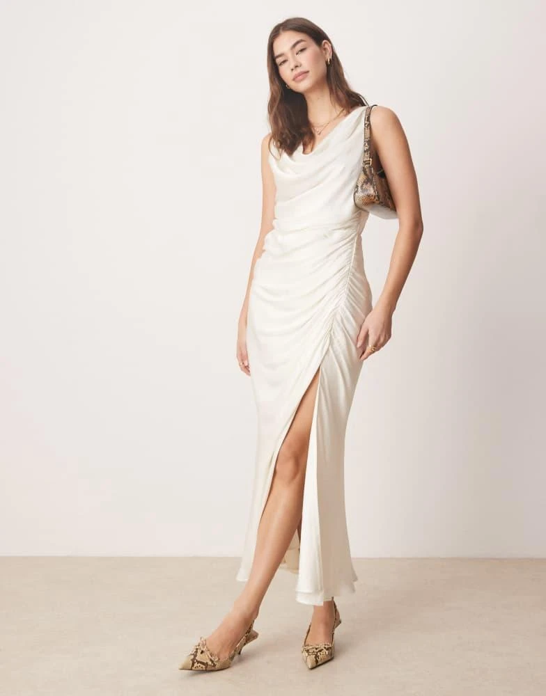 Abercrombie & Fitch Abercrombie & Fitch cowl neck draped maxi dress in white 1