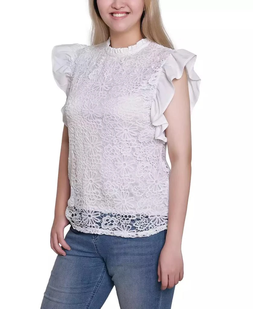 NY Collection Women's Flutter Sleeve Lace Top 3