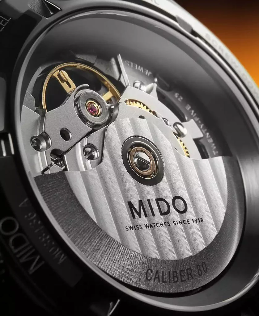 MIDO Men's Swiss Automatic Multifort Skeleton Vertigo Black and Orange Fabric Strap Watch 42mm 7