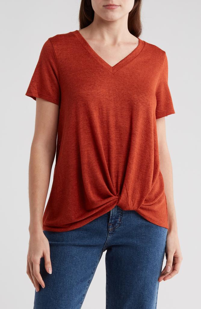 Caslon® Twist Hem V-Neck T-Shirt