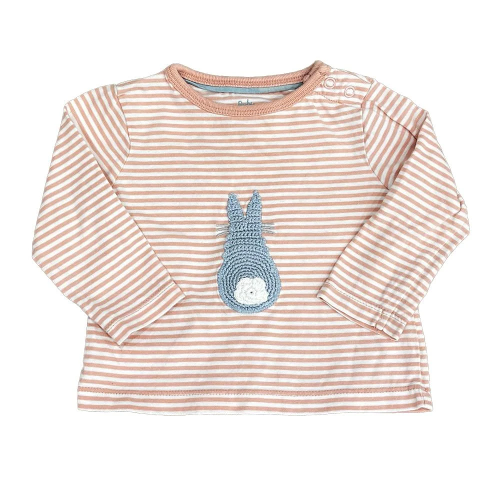 Boden Girls Pink Stripe | Blue Bunny Long Sleeve T-Shirt 1