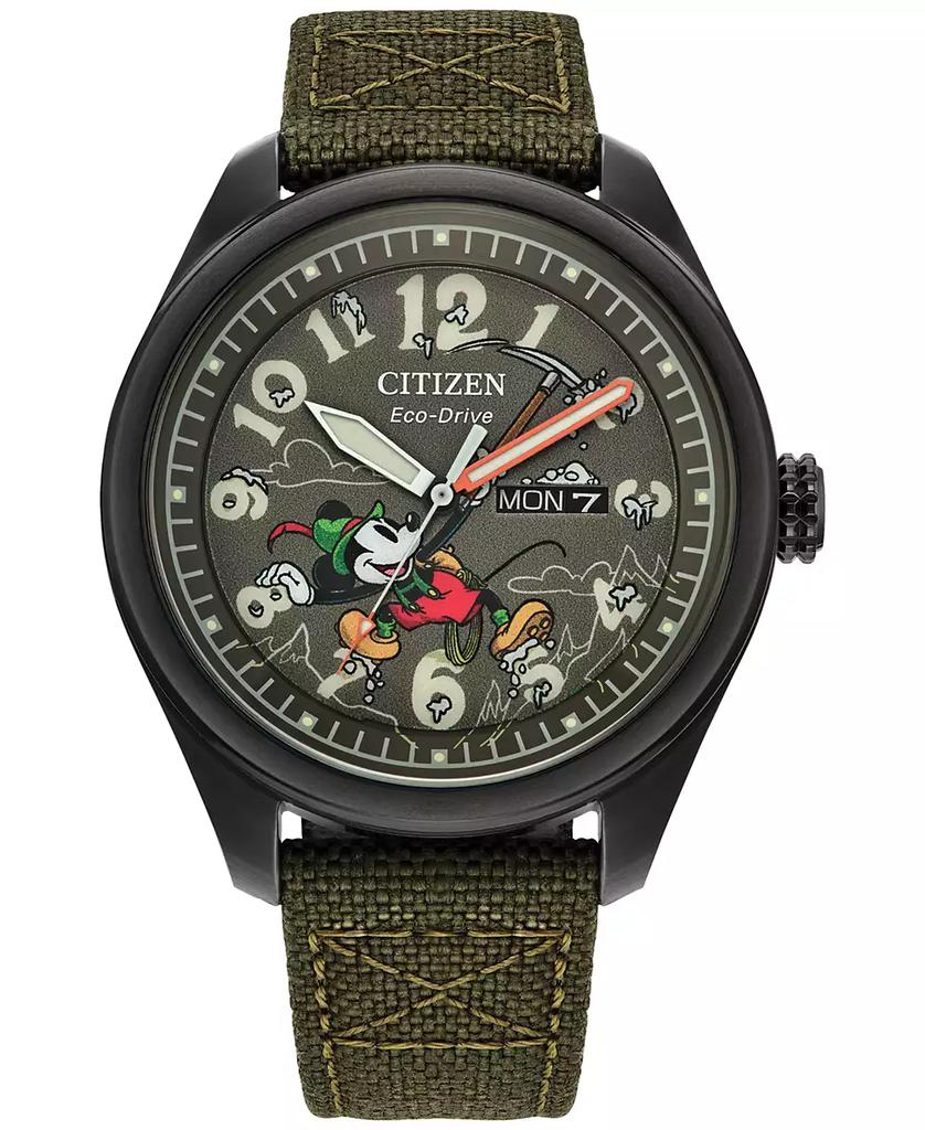 Citizen Eco-Drive Men's Disney Alpine Mickey Mouse Explorer Green Khaki Strap Watch 42mm Boxed Set