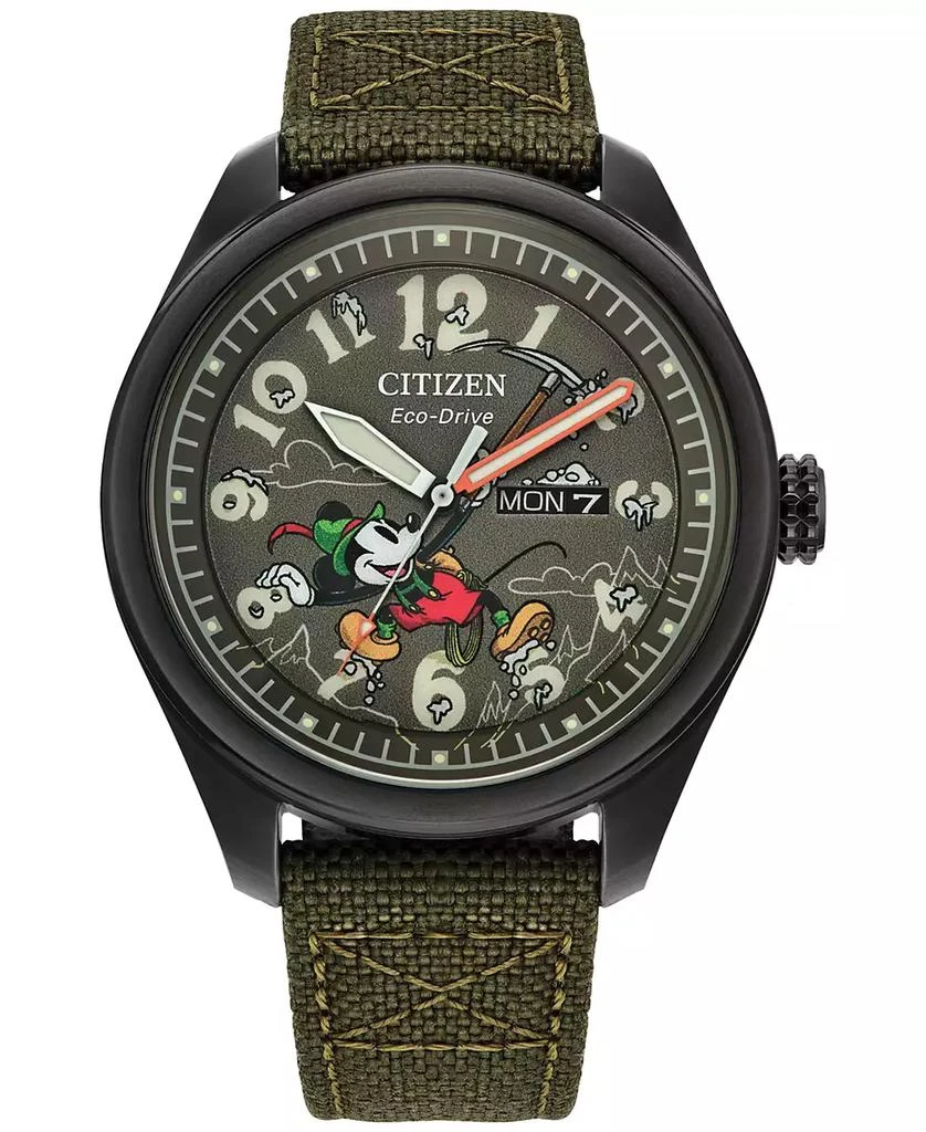 Citizen Eco-Drive Men's Disney Alpine Mickey Mouse Explorer Green Khaki Strap Watch 42mm Boxed Set 2