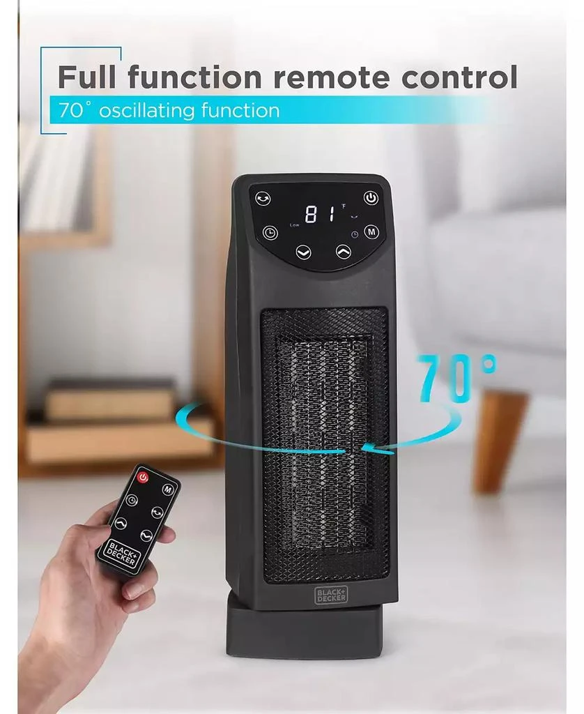 Black
Decker Oscillating Ceramic Desktop Heater with Remote, 1500W Space Heater and Fan Combo 4