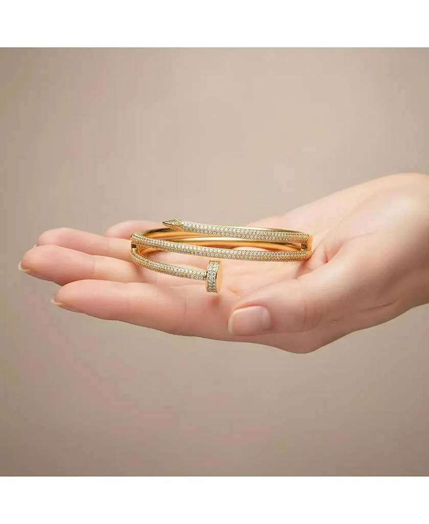 Rachel Glauber Modern 14K Gold Plated Triple-Row "Nail" CZ Bangle Bracelet 3