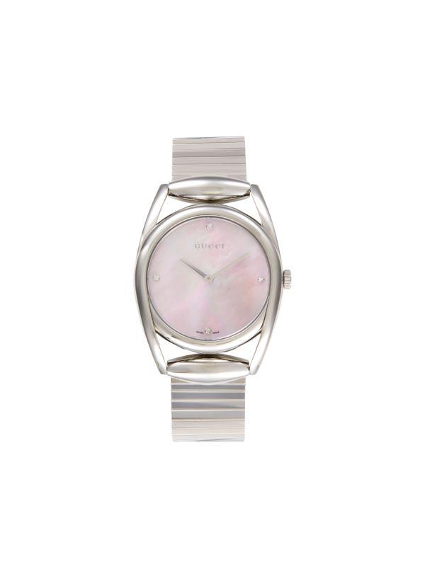 Gucci Horsebit Stainless Steel, Mother-Of-Pearl & 0.023 TCW Diamond Bracelet Watch/34MM