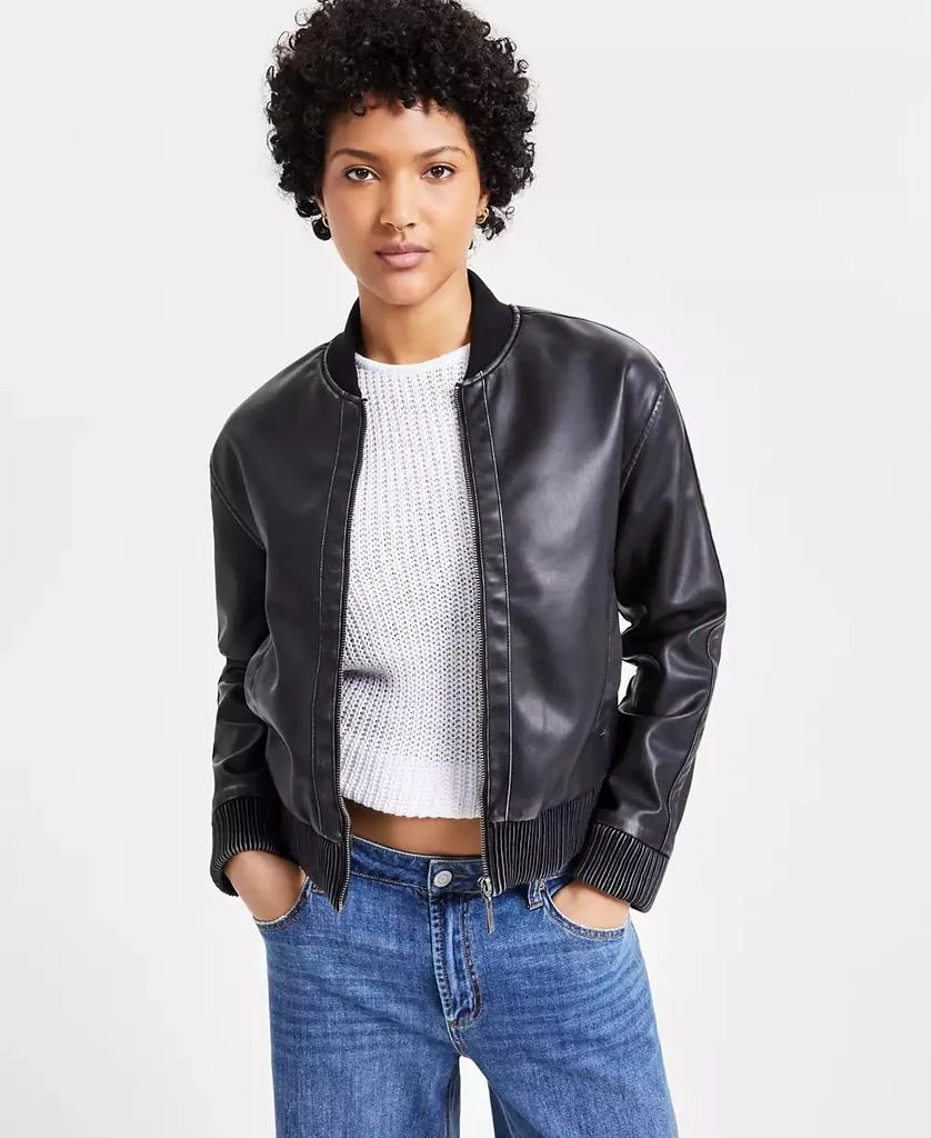 Jou Jou Juniors' Distressed Faux-Leather Bomber Jacket, Created for Macy's 1