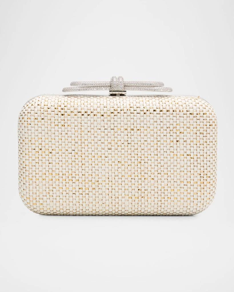 Mach
Mach Double Crystal Bow Woven Raffia Clutch Bag