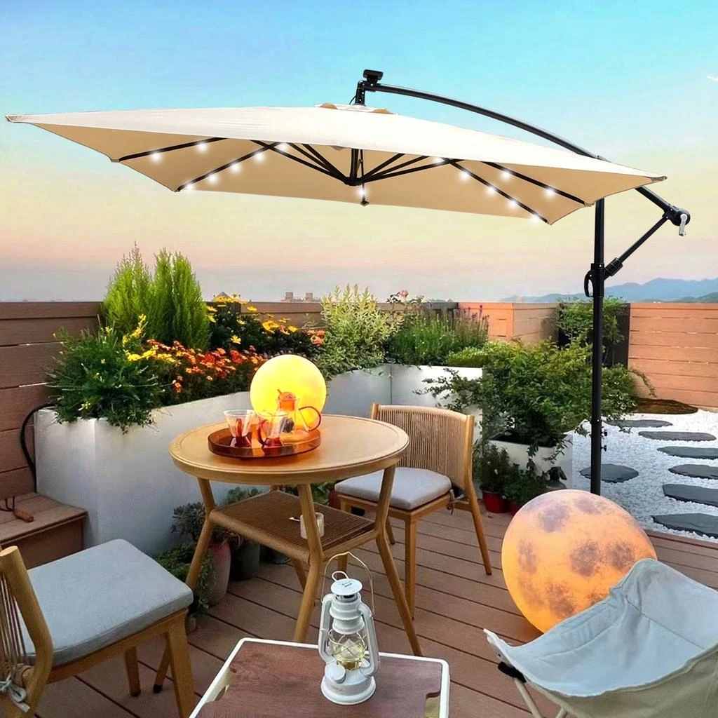 Streamdale Furniture Streamdale Solar Powered LED Patio Umbrella with Crank 
Base