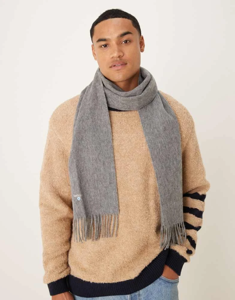 Barbour Barbour plain lambswool scarf in light grey marl 1