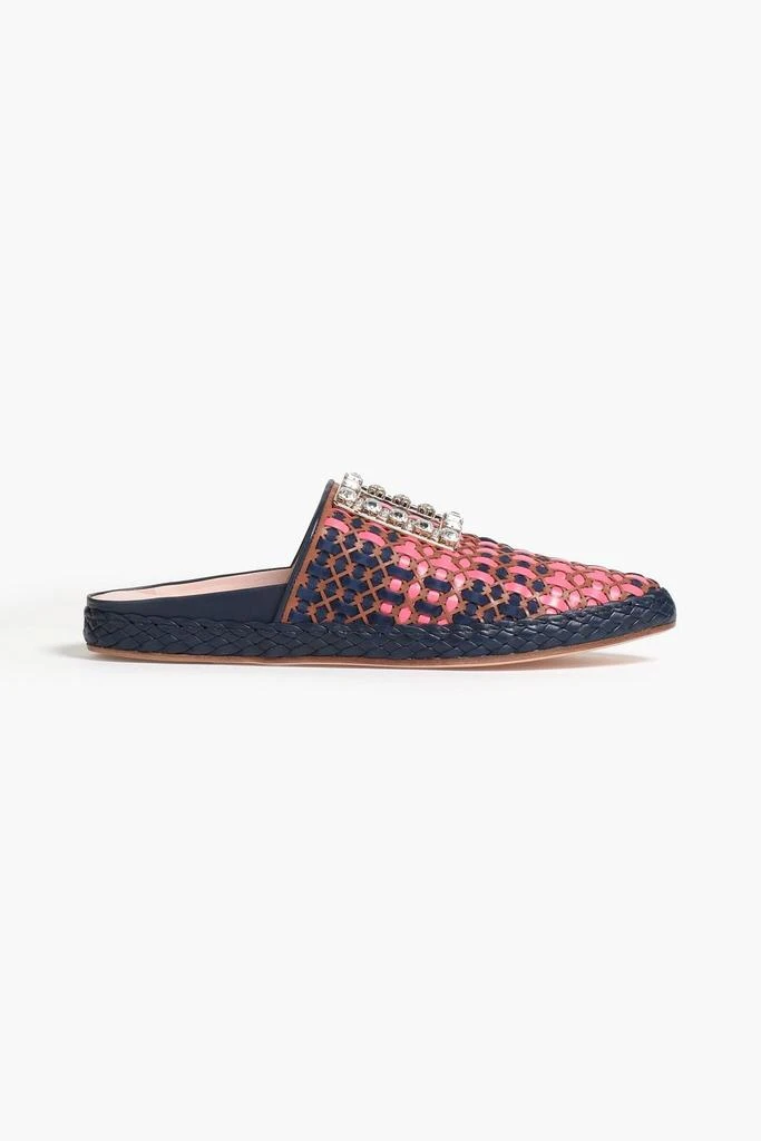 Roger Vivier RV Lounge crystal-embellished braided leather and suede slippers 1