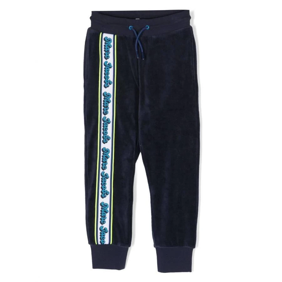 Marc Jacobs Kids Navy Logo Tape Velvet Sweatpants