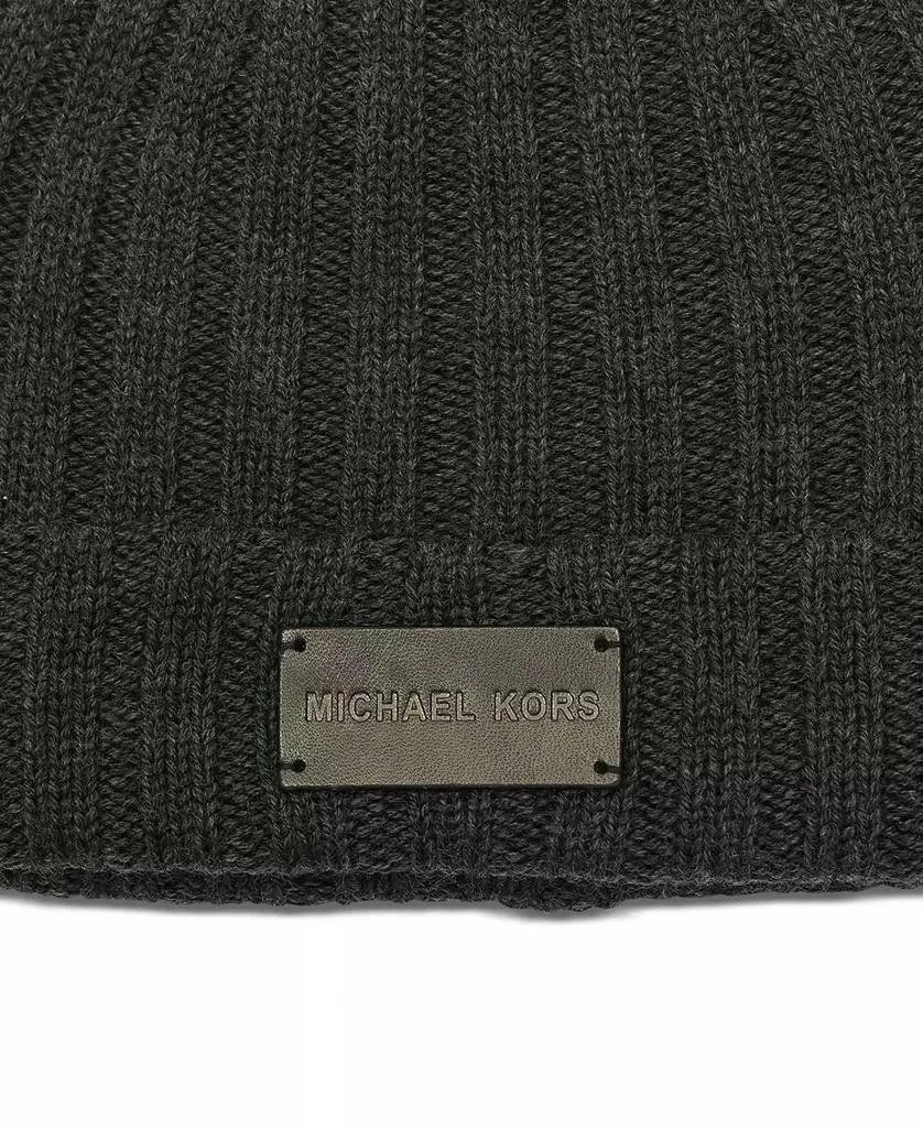 Michael Kors Men's Leather Patch Ribbed Beanie 2