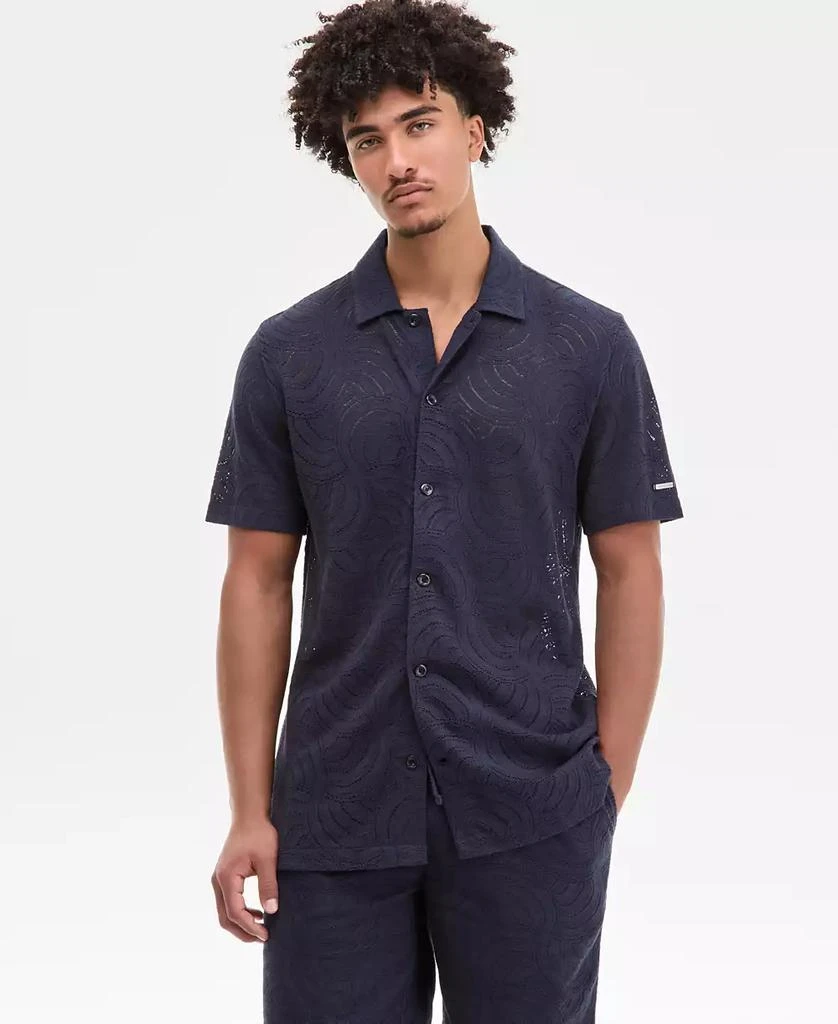 Karl Lagerfeld Paris Men's Open-Weave Jacquard Shirt 1