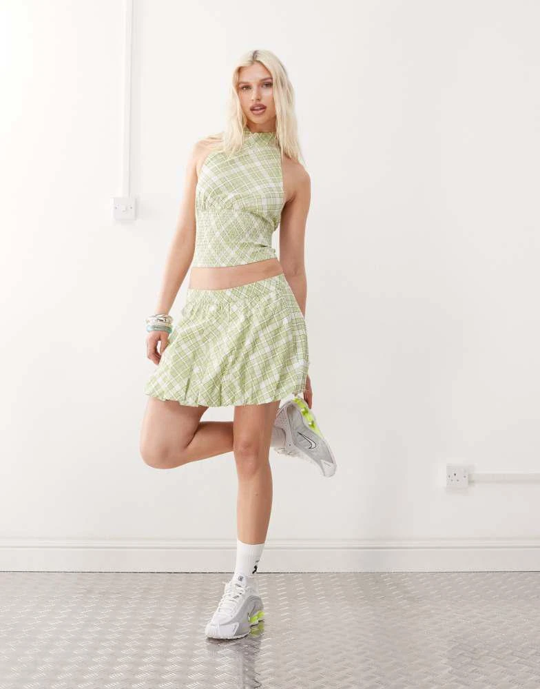 COLLUSION COLLUSION puff ball mini skirt co-ord in green check